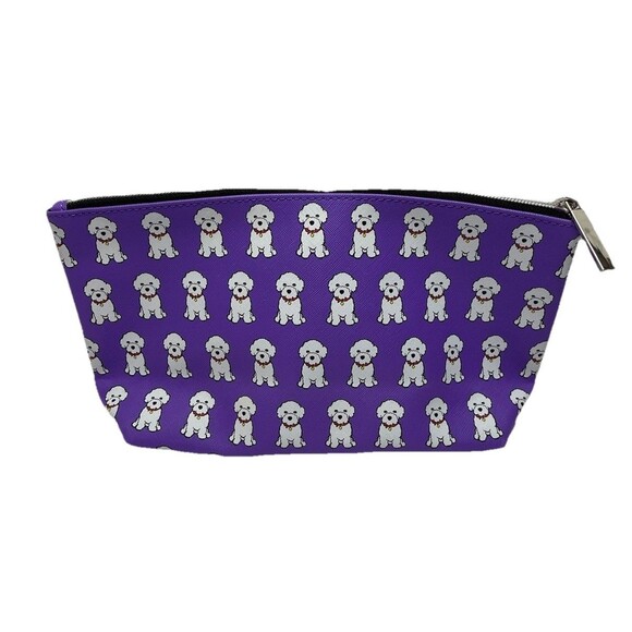 Marc Tetro Bichon Purple Zip Up Cosmetic Case 6x11" - Picture 1 of 5